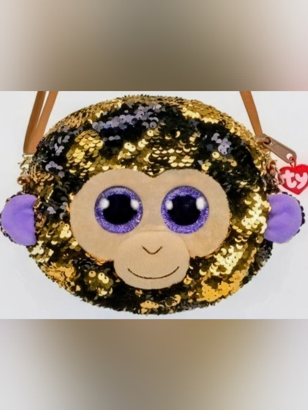 TY "Coconut" The Golden Monkey Sequin  Purse  6 Different Ways To Wear